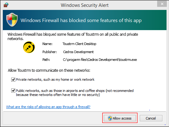 allow Toustrm through Windows firewall